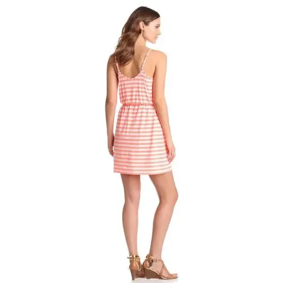 LILLY PULITZER Women’s Callista Neon Orange Striped Ruffle Front Dress - Picture 2 of 5